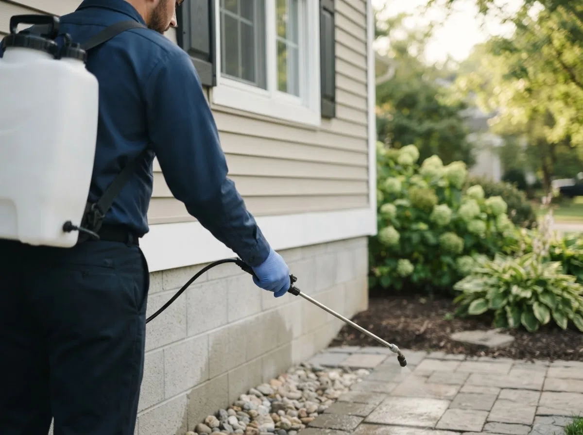 Pest control technician inspecting a home in Sullivan, OH
